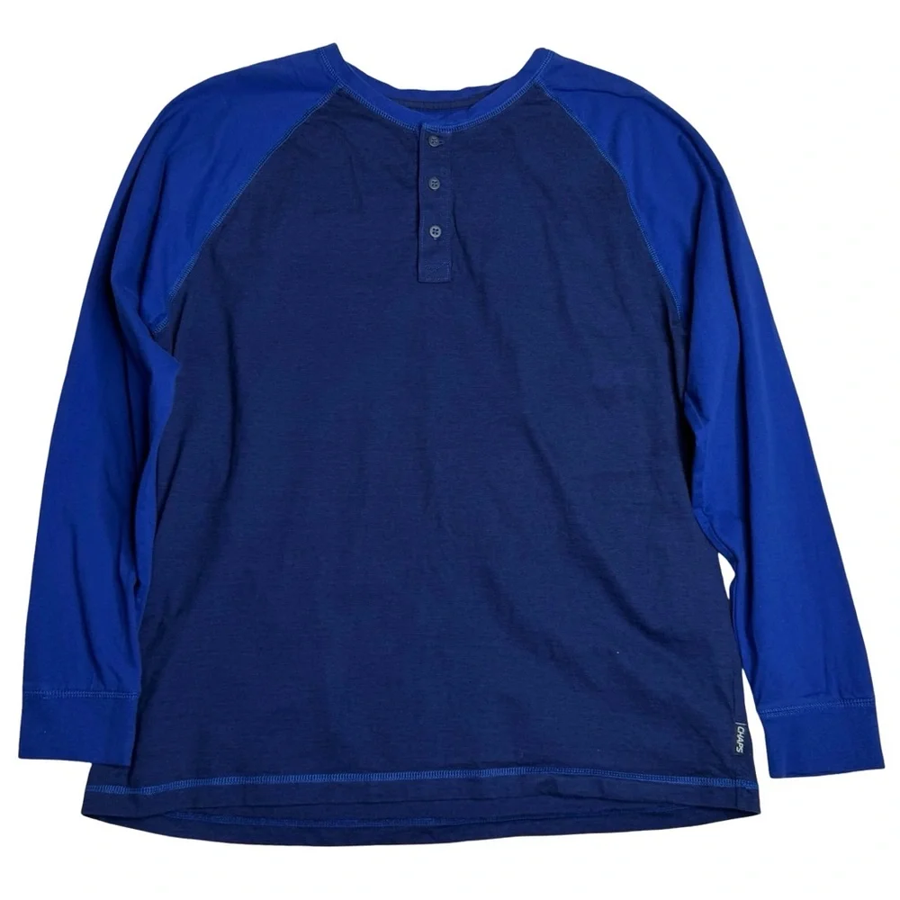 Chaps Sport‎ Raglan Henley Long Sleeve 100% Cotton Shirt Blue/Navy Men’s Sz XXL